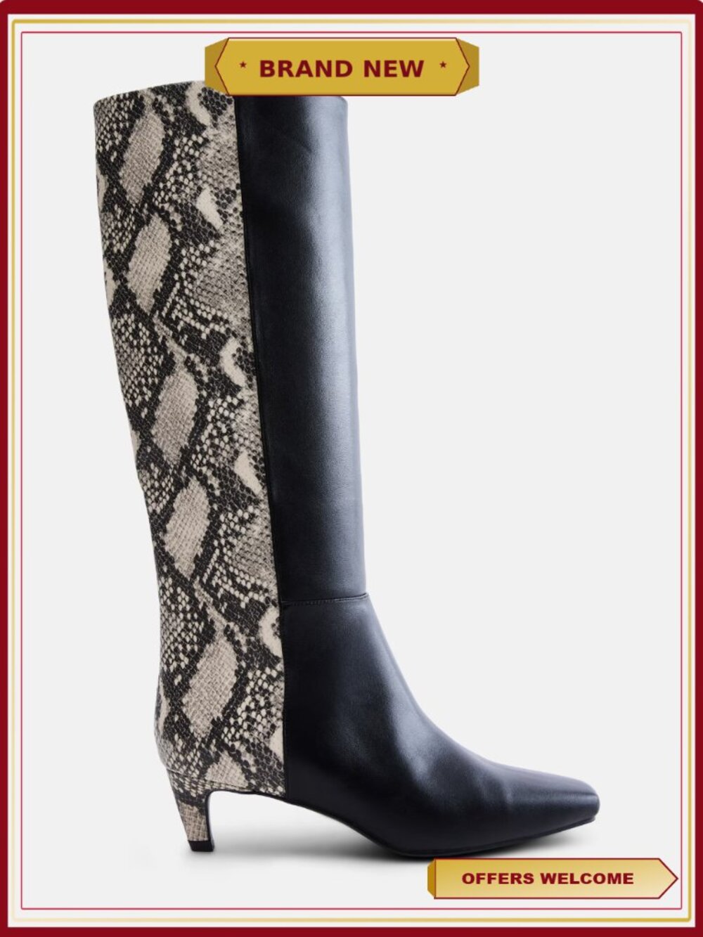 Two Tone Kitten Heel Knee High Boots Wide Width Women's